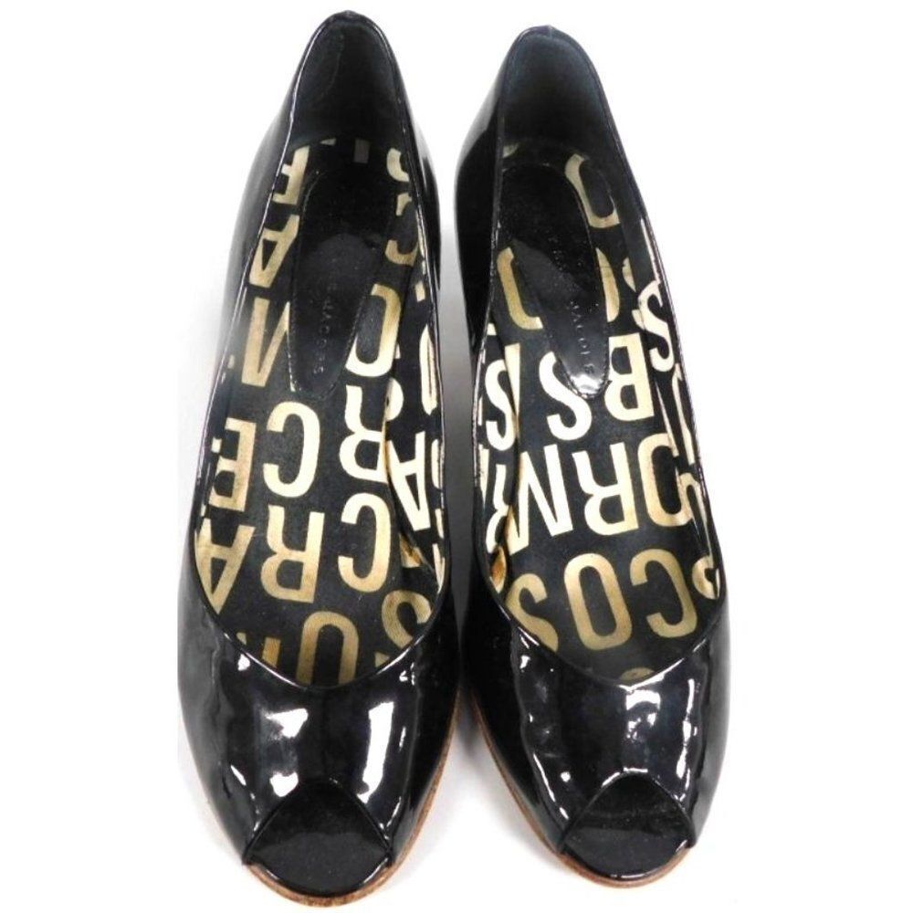 Marc By‎ Marc Jacobs Black Patent Peep Toe Kitten Heels 38 (US 7.5)